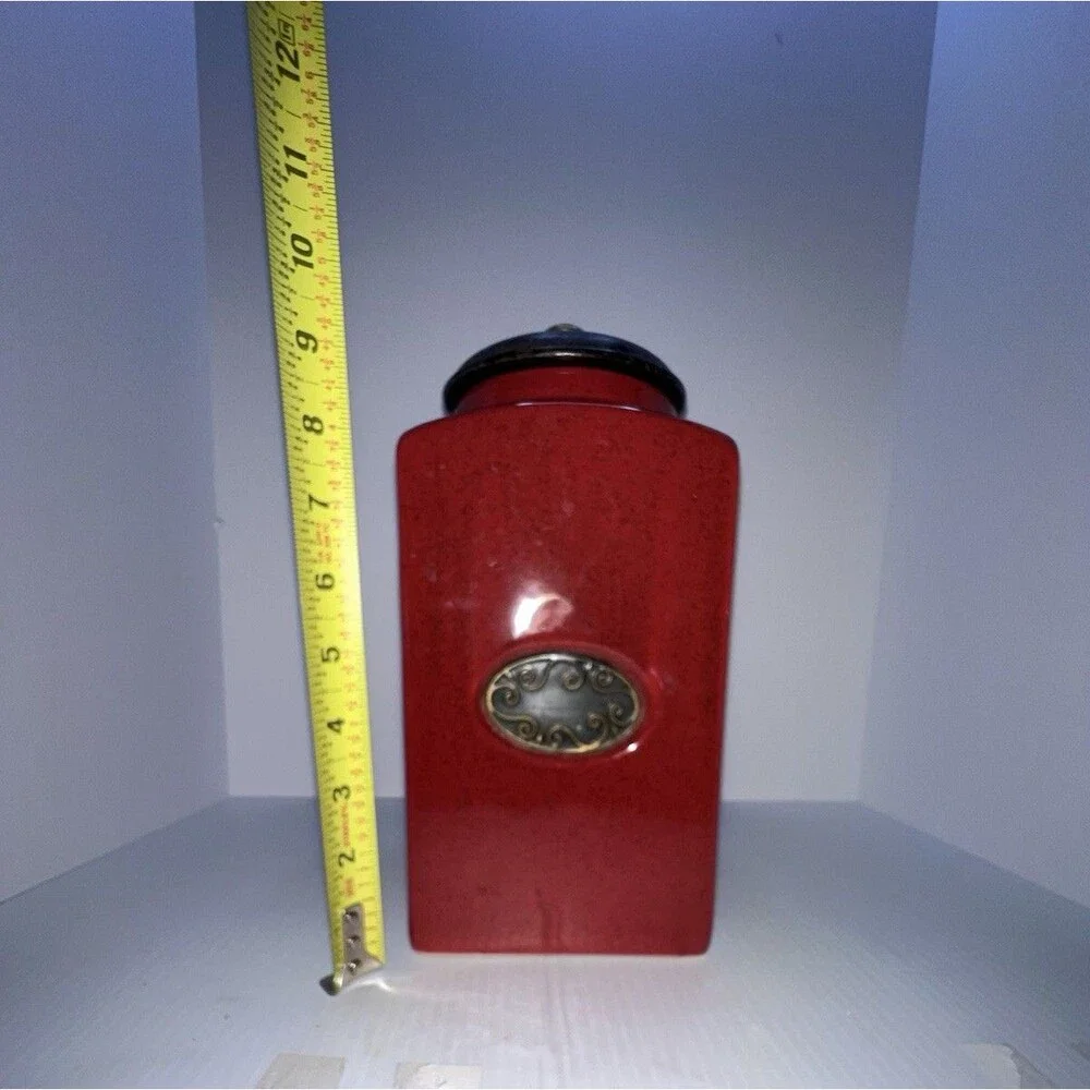 PIER 1 Import Rustic Brick Red Ceramic Canister Vacuum Sealed Lid See Pics